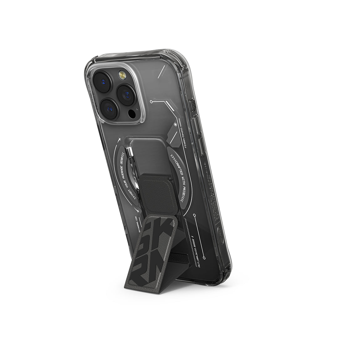SkinArma Helio Clear Case MagSafe With GripStand For iPhone 15 Pro | Black SkinArma Helio Clear Case MagSafe With GripStand For iPhone 15 Pro | Black